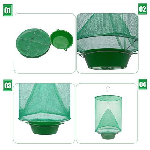 Flugfälla i grönt nät med skål för lockbete