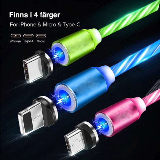 Magnetisk multiladdare 3-i-1 med running light belysning. Passar de flesta mobiler