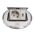 Eluttag Popup Rund Borstad Aluminium 1 eluttag och 1 USB uttag