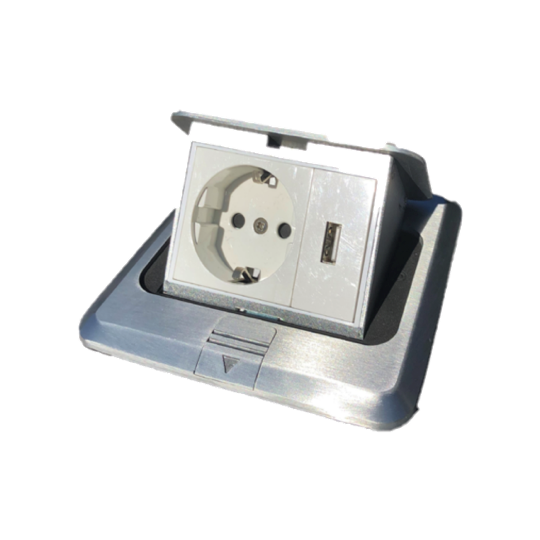 Eluttag Popup Fyrkantig Borstad Aluminium 1 eluttag och 1 USB uttag